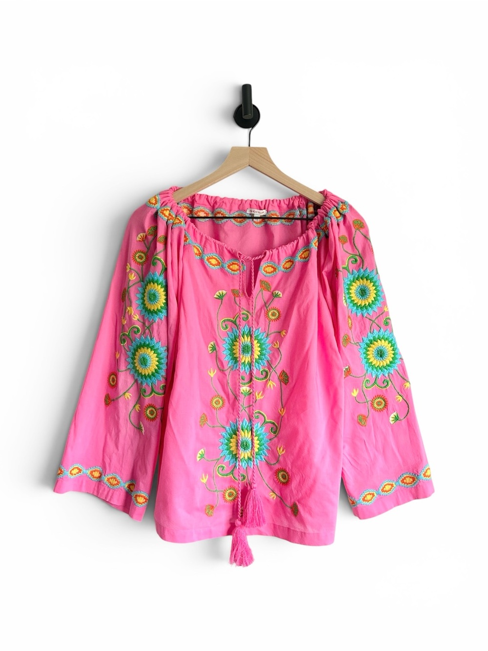 Frances Valentine Pink Embroidered Cotton Blouse Womens XS